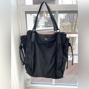 Burberry Black Nylon Black Leather Trim Big
Tote Bag
